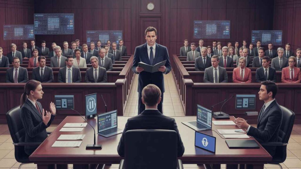 A person reviewing their credit report on a computer with a magnifying glass.